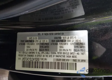 2020 Mazda Cx-9 Touring from USA, damaged, VIN JM3TCACY3L0416289